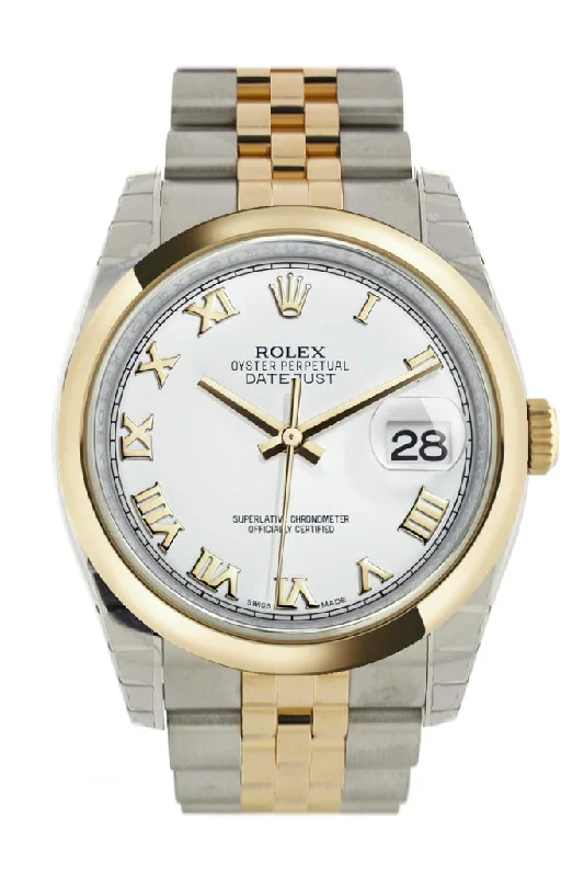 Rolex Oyster Perpetual 39mm with blue dial -Rolex Datejust 36 White Roman Dial 18k Gold Two Tone Jubilee Watch 116203 Pre-owned