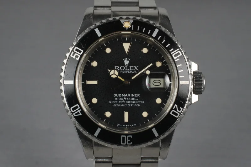 Rolex Oyster Perpetual with smooth bezel -1987 Rolex Submariner 16800 with Box and Papers