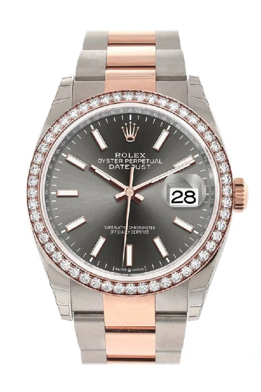 Rolex Day-Date with platinum dial -Rolex Datejust 36 Dark Rhodium Dial Diamond Bezel Rose Gold Two Tone Watch 126281RBR 126281 NP