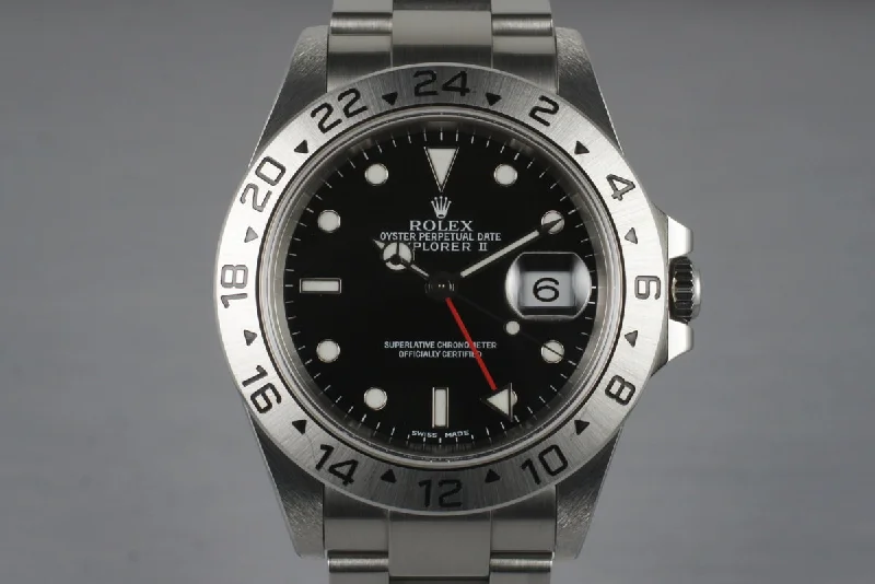 Rolex watches with chronograph functions -2000 Rolex Explorer II 16570 Black Dial with Box and Papers