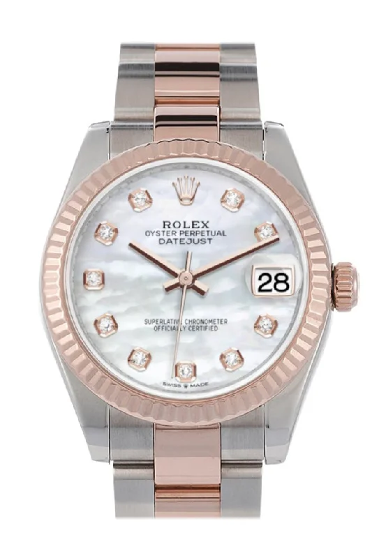 Rolex Explorer II with dual-time zone feature -Rolex Datejust 31 Pearl Diamond Dial Fluted Bezel 18K Everose Gold Two Tone Watch 278271