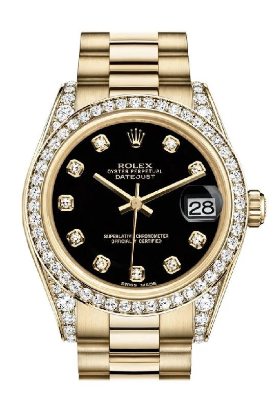 Rolex GMT-Master II with black ceramic bezel -Rolex Datejust 31 Black Diamond Dial Diamond Bezel Lug 18K Yellow Gold President Ladies Watch 178158 Pre-owned