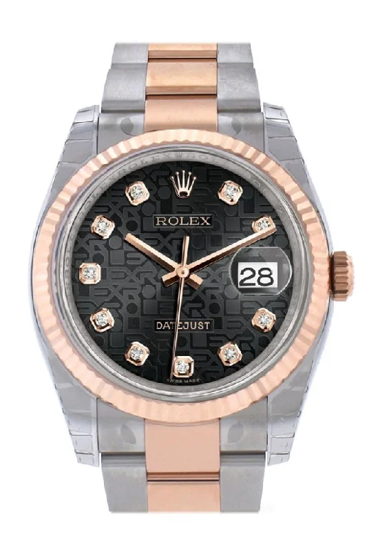 Rolex Sea-Dweller with vintage design -Rolex Datejust 36 Black Jubilee design diamonds Dial Fluted Steel and 18k Rose Gold Oyster Watch 116231 Pre-owned