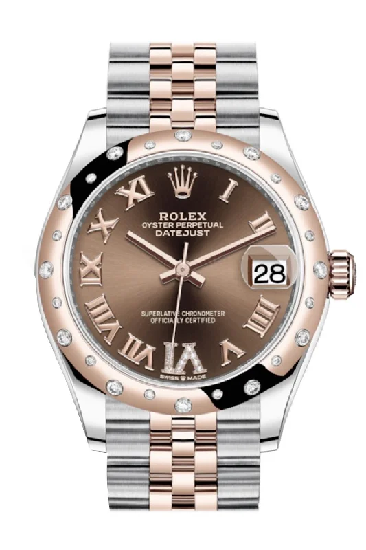 Rolex Explorer II with black bezel -Rolex Datejust 31 Chocolate Large VI Diamonds Dial Diamond Bezel Jubilee Rose Gold Two Tone Watch 278341RBR 278341