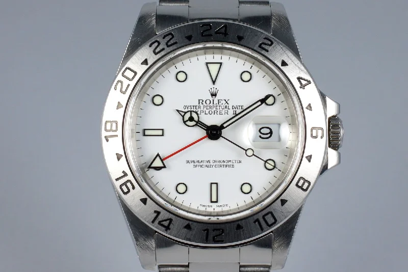 Rolex watches with diamond accents -1999 Rolex Explorer II 16570 White Dial