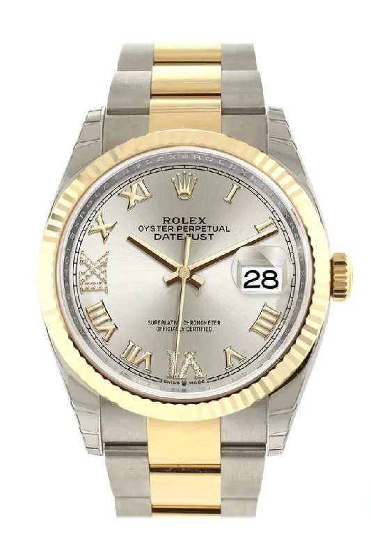 Rolex Submariner with ceramic bezel -Rolex Datejust 36 Silver set with diamonds Dial Fluted Bezel Oyster Yellow Gold Two Tone Watch 126233 NP