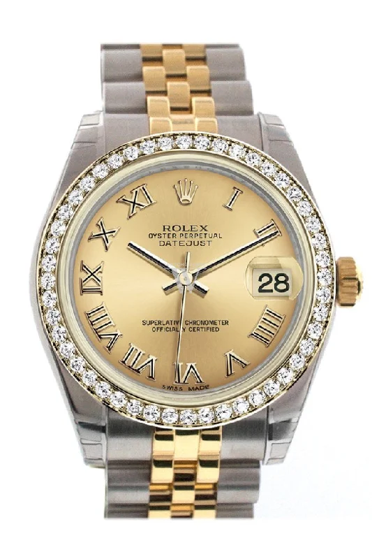 Rolex Sea-Dweller with advanced diving features -Rolex Datejust 31 Champagne Roman Dial Diamond Bezel Jubilee Yellow Gold Two Tone Watch 178383 Pre-owned