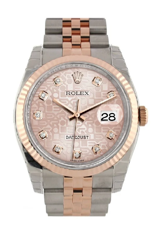 Rolex Datejust 36mm with silver bracelet -Rolex Datejust 36 Pink Jubilee design diamonds Dial Fluted Steel and 18k Rose Gold Jubilee Watch 116231 Pre-owned