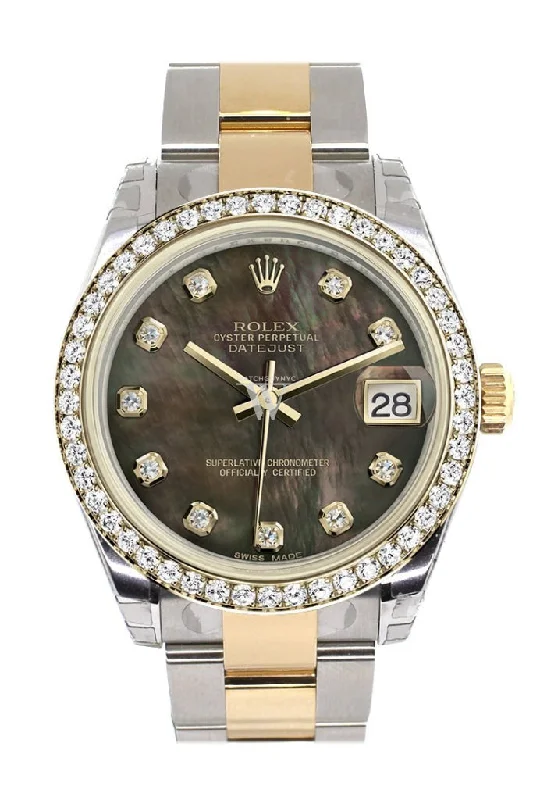 Rolex Deepsea with automatic movement -Rolex Datejust 31 Black mother-of-pearl Diamond Dial Diamond Bezel Yellow Gold Two Tone Watch 178383 Pre-owned