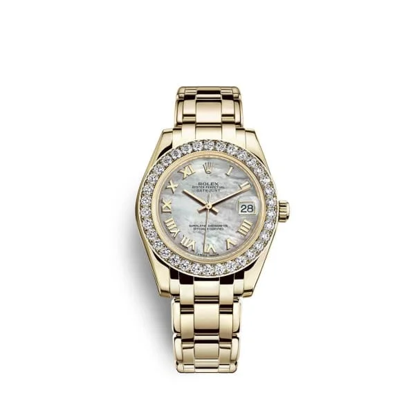 Rolex Milgauss with lightning bolt hand -Rolex Pearlmaster 34mm - Ref: 81298-0004 - White mother of Pearl Roman Diamond Dial & Diamond Bezel, 18K Yellow Gold Bracelet Women's Watch