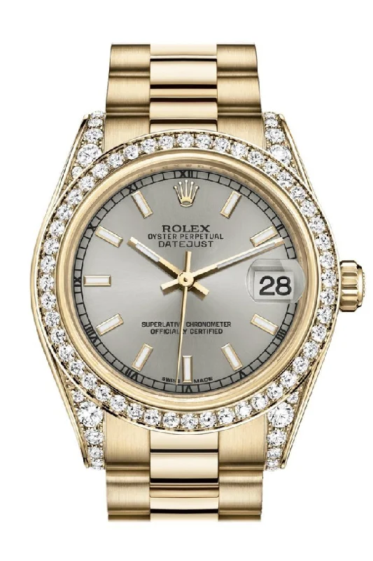 Rolex Submariner with classic black dial -Rolex Datejust 31 Silver Dial Diamond Bezel Lug 18K Yellow Gold President Ladies Watch 178158 Pre-owned