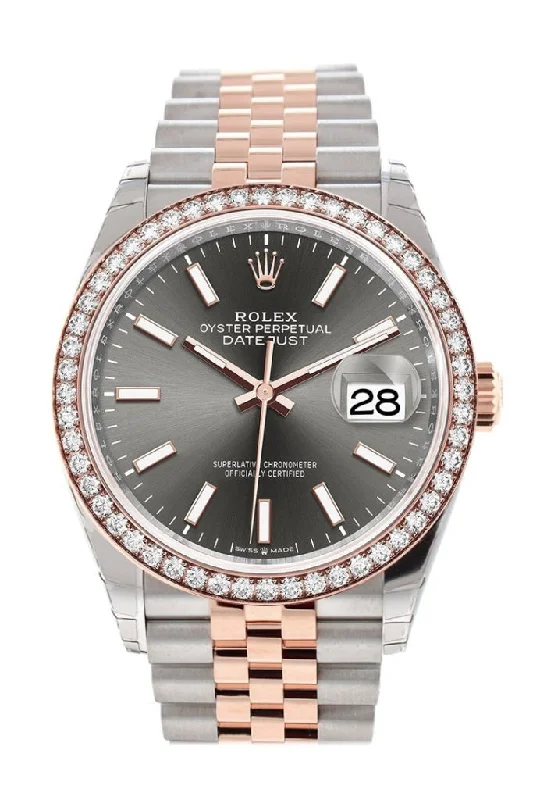 Rolex Submariner Date stainless steel -Rolex Datejust 36 Dark Rhodium Dial Diamond Bezel Rose Gold Two Tone Jubilee Watch 126281RBR 126281 NP