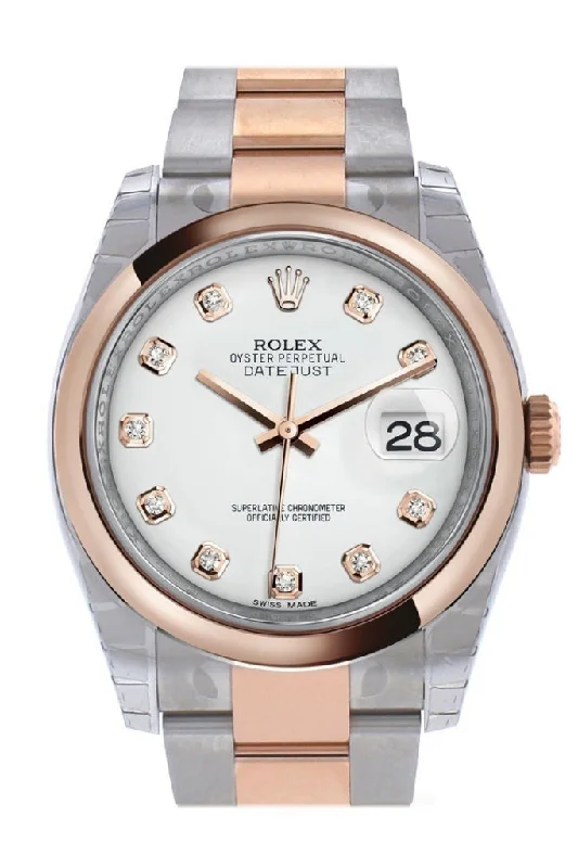 Rolex watches with rotating bezel -Rolex Datejust 36 White set with diamonds Dial Steel and 18k Rose Gold Oyster Watch 116201 Pre-owned