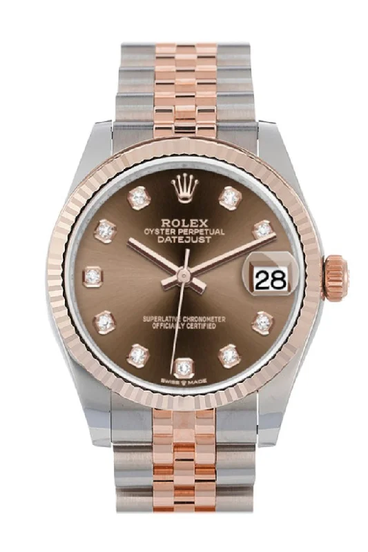 Rolex Submariner with diver's extension -Rolex Datejust 31 Chocolate Diamond Dial Fluted Bezel 18K Everose Gold Two Tone Jubilee Watch 278271