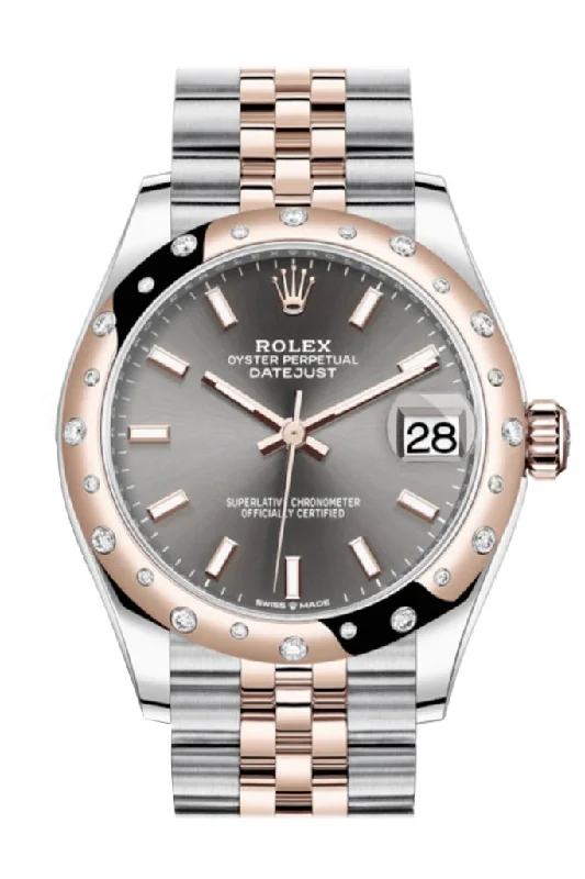 Rolex Datejust with silver dial -Rolex Datejust 31 Dark rhodium Dial Diamond Bezel Jubilee Rose Gold Two Tone Watch 278341RBR 278341