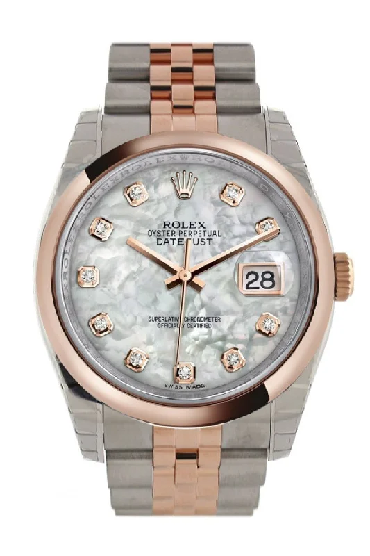 Rolex Day-Date 36mm with high-end materials -Rolex Datejust 36 White mother-of-pearl set with diamonds Dial Steel and 18k Rose Gold Jubilee Watch 116201 Pre-owned