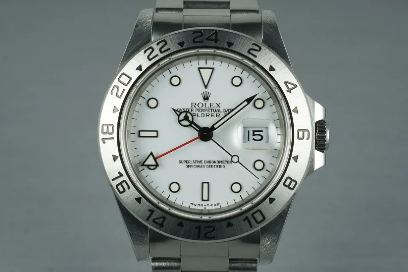 Rolex Daytona with leather strap -1995 Rolex Explorer II 16570 White Dial with Box and Papers