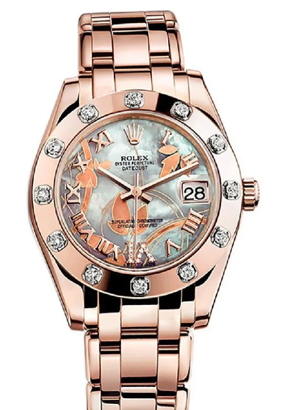 Rolex Daytona chronograph with stainless steel -ROLEX Pearlmaster 34 Goldust Dream Roman Diamonds Set On VI Dial Pearlmaster 18K Rose Gold Watch 81315