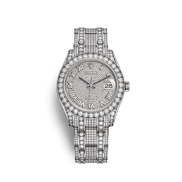 Rolex Deepsea 44mm dive watch -Rolex Pearlmaster 39mm - Ref: 86409rbr-0001 - Pave Roman Diamond Dial, Diamond Bezel & Diamond Case, 18K White Gold Diamond Bracelet Women's Watch