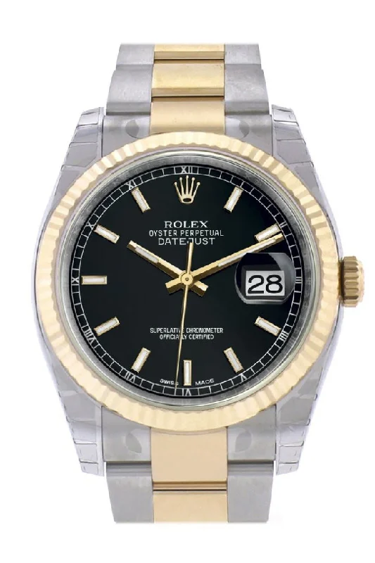 Rolex Daytona with steel bracelet -Rolex Datejust 36 Black Dial Fluted 18K Gold Two Tone Oyster Watch 116233 Pre-owned