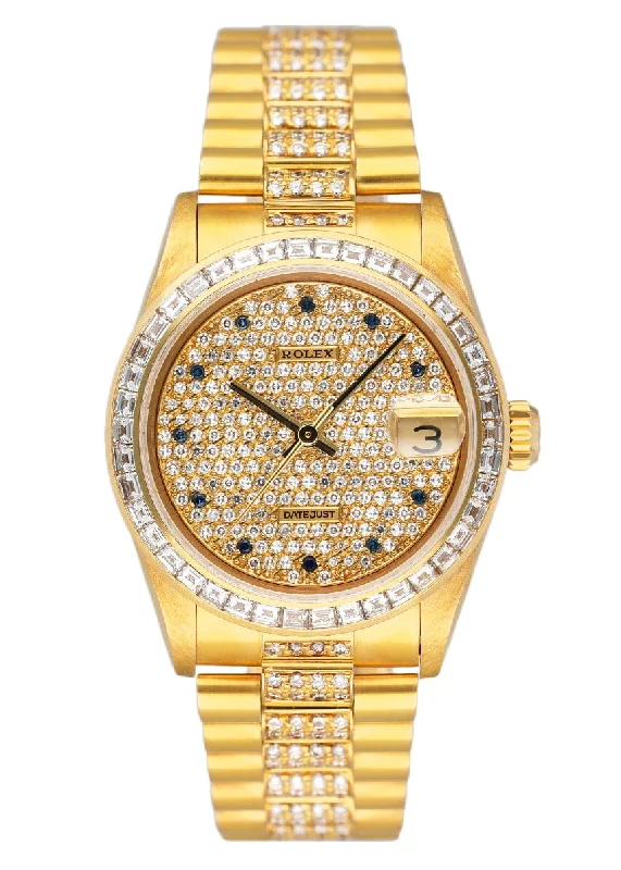 Rolex Datejust with custom dial -Rolex Datejust 68058 Pave Diamond Dial Ladies Watch Box Papers