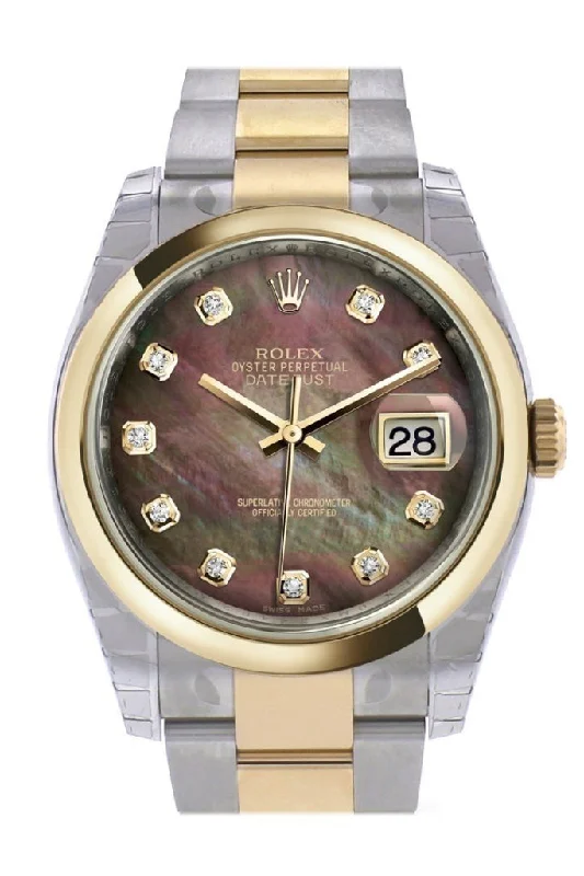 Rolex Datejust 41mm with two-tone bracelet -Rolex Datejust 36 Black mother-of-pearl Diamond Dial 18k Gold Two Tone Oyster Watch 116203 Pre-owned