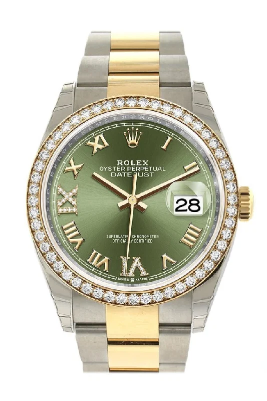 Rolex Day-Date 36mm with high-end materials -Rolex Datejust 36 Olive Green diamonds Dial Diamond Bezel Oyster Yellow Gold Two Tone Watch 126283RBR 126283 NP