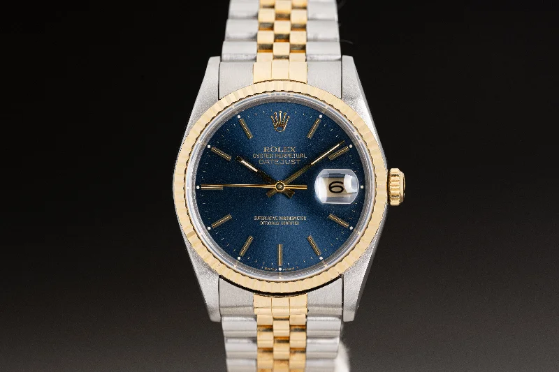 Rolex Submariner with polished finish case -1991 Rolex 18k/St Datejust 16233 Blue Stick Dial Gold hands & Tritium Lume Plots