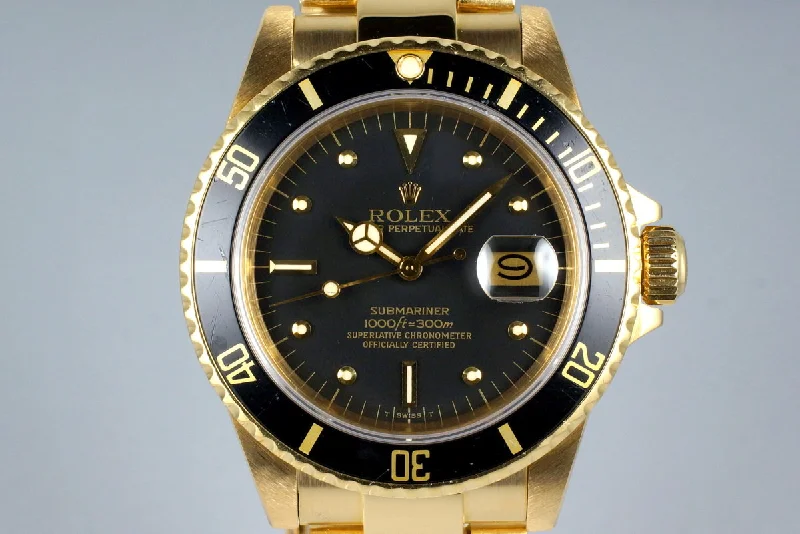 Rolex watches with chronograph functions -1983 Rolex YG Submariner 16808 Black Nipple Dial