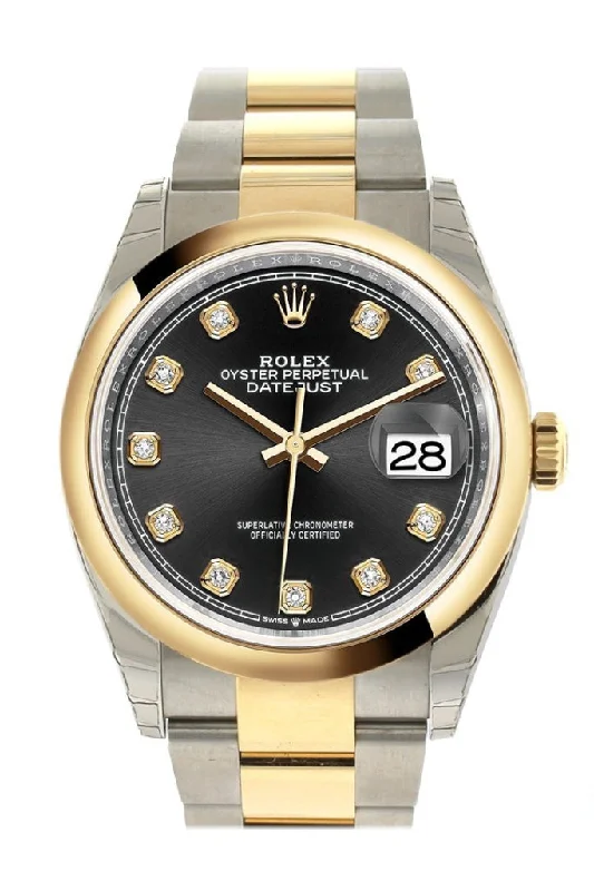 Rolex Oyster Perpetual 39mm model -Rolex Datejust 36 Black set with diamonds Dial Dome Bezel Oyster Yellow Gold Two Tone Watch 126203NP