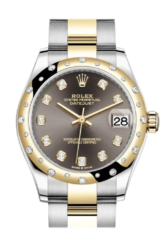 Rolex Oyster Perpetual 36mm models -Rolex Datejust 31 Dark Grey Diamonds Dial Diamond Bezel Yellow Gold Two Tone Watch 278343RBR 278343 NP