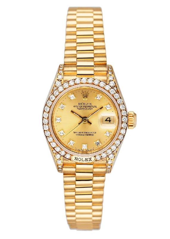 Rolex Submariner Date with gold accents -Rolex Datejust 69158 Diamond 18K Yellow Gold Ladies Watch