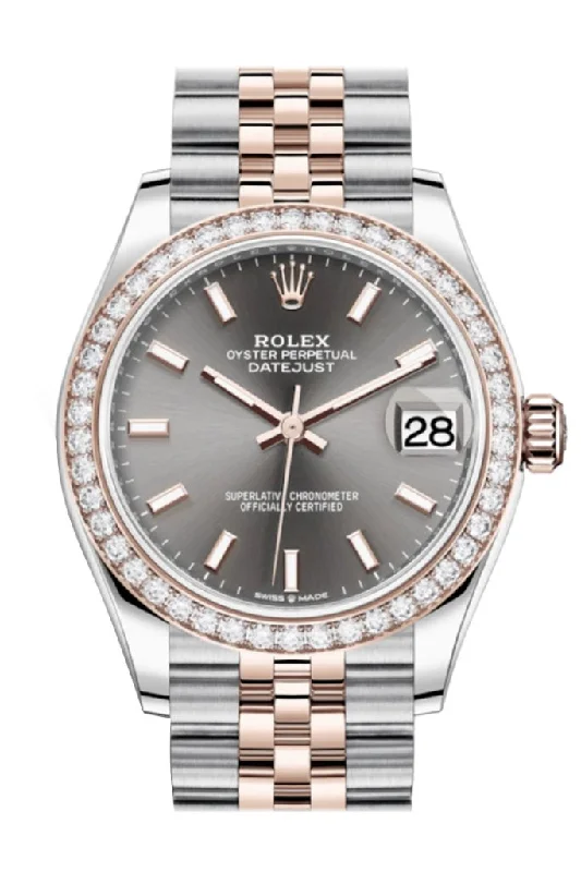 Rolex Daytona with ceramic bezel -Rolex Datejust 31 Dark Rhodium Dial Diamond Bezel Rose Gold Two Tone Jubilee Watch 278381RBR 278381