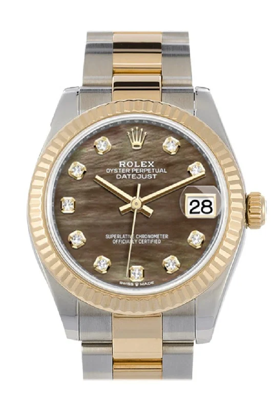 Rolex Submariner Date with black dial -Rolex Datejust 31 Black mother-of-pearl Diamond Dial Fluted Bezel 18K Yellow Gold Two Tone Watch 278273 NP