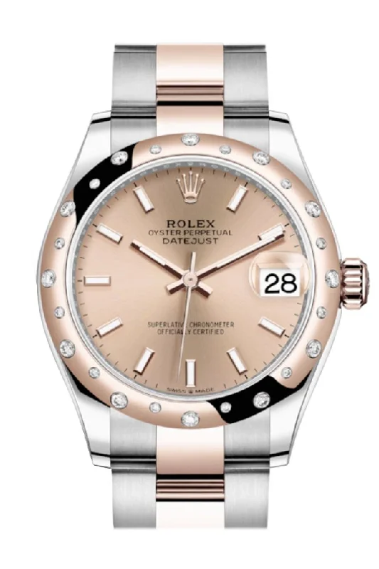 Rolex Submariner with no date version -Rolex Datejust 31 Rosé colour Index Dial Diamond Bezel Rose Gold Two Tone Watch 278341RBR 278341