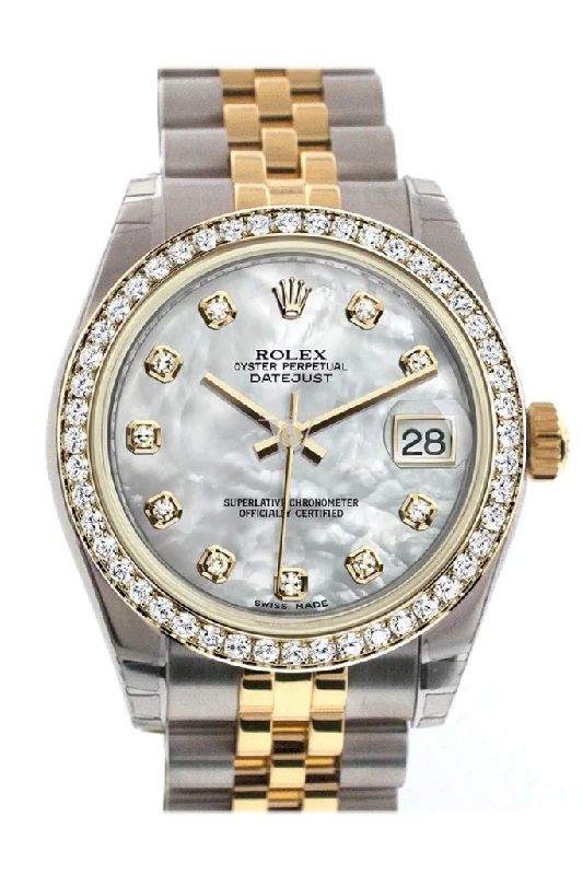 Rolex GMT-Master II with black ceramic bezel -Rolex Datejust 31 White mother-of-pearl Diamond Dial Diamond Bezel Jubilee Yellow Gold Two Tone Watch 178383 Pre-owned