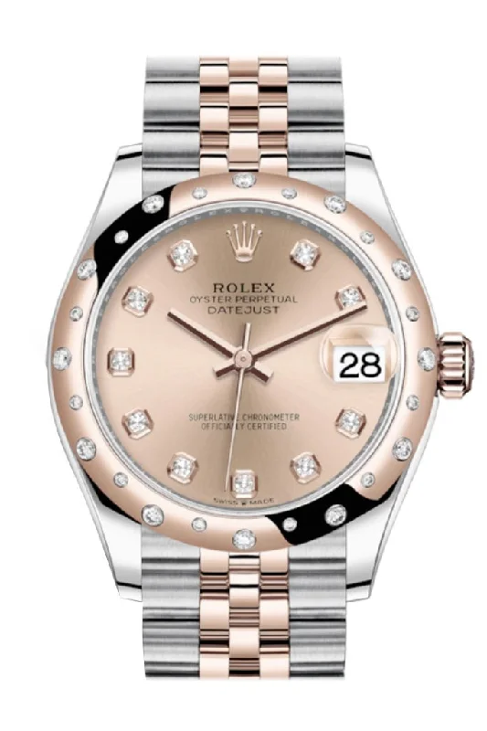 Rolex watches with sapphire crystal -Rolex Datejust 31 Rosé colour Diamonds Dial Diamond Bezel Jubilee Rose Gold Two Tone Watch 278341RBR 278341