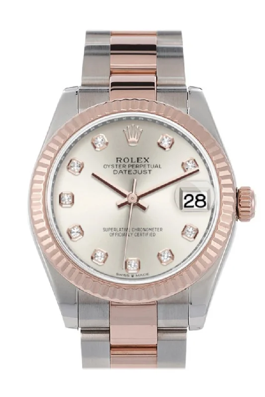 Rolex Submariner with steel and gold -Rolex Datejust 31 Silver Diamond Dial Fluted Bezel 18K Everose Gold Two Tone Watch 278271