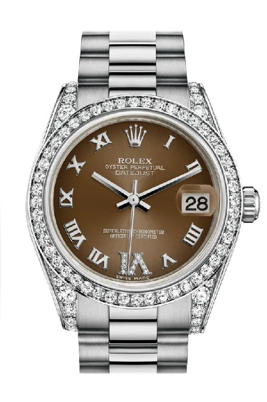 Rolex Daytona with ceramic bezel -Rolex Datejust 31 Bronze Large VI Diamond Dial Diamond Bezel Lug 18K White Gold President Ladies Watch 178159 Pre-owned