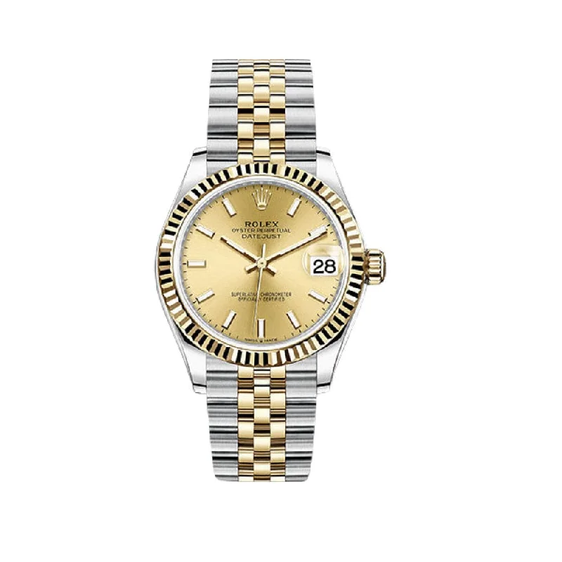 Rolex watches with platinum accents -Rolex Datejust 278273 'Ladies' Yellow Gold Stainless Steel Champagne Dial