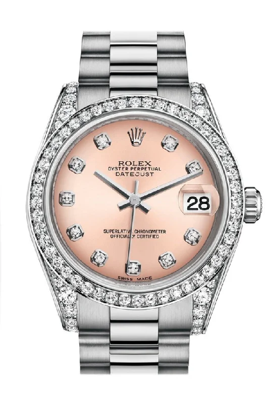 Rolex Oyster Perpetual 36mm models -Rolex Datejust 31 Pink Diamond Dial Diamond Bezel Lug 18K White Gold President Ladies Watch 178159 Pre-owned