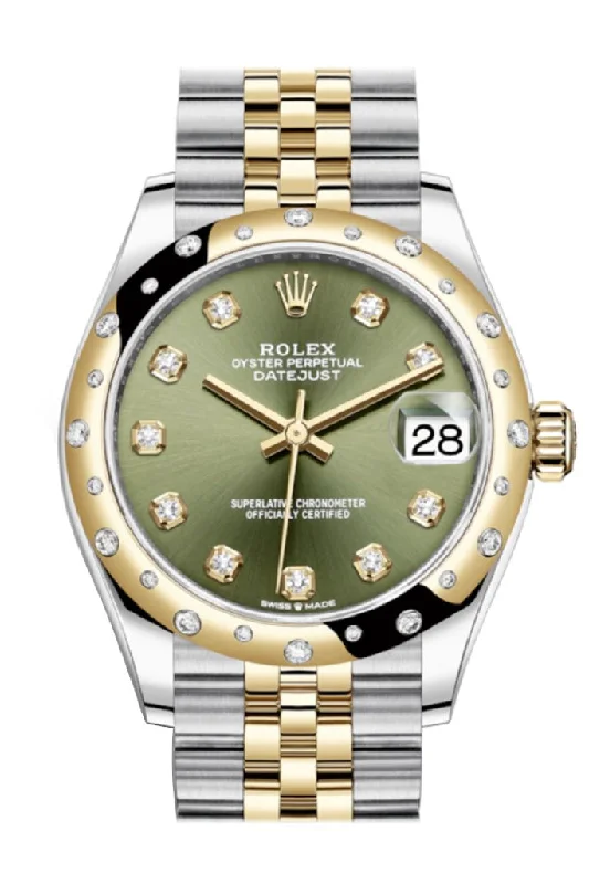 Rolex Sea-Dweller with titanium case -Rolex Datejust 31 Olive Green Diamonds Dial Diamond Bezel Jubilee Yellow Gold Two Tone Watch 278341RBR 278343 NP