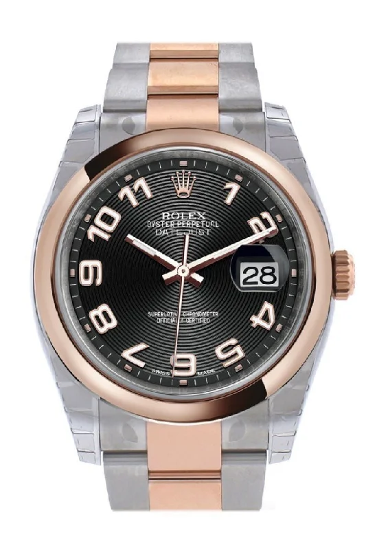 Rolex watches with 100m water resistance -Rolex Datejust 36 Black Arab DialSteel and 18k Rose Gold Oyster Watch 116201