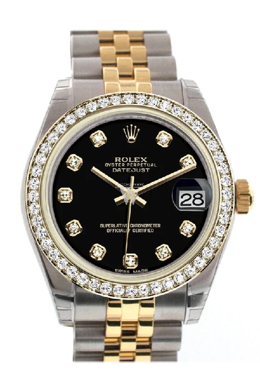 Rolex Yacht-Master with polished steel case -Rolex Datejust 31 Black Diamond Dial Diamond Bezel Jubilee Yellow Gold Two Tone Watch 178383 Pre-owned