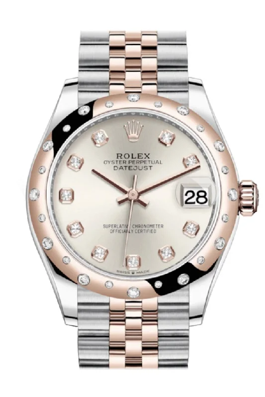 Rolex Day-Date with gold bracelet -Rolex Datejust 31 Silver Diamonds Dial Diamond Bezel Jubilee Rose Gold Two Tone Watch 278341RBR 278341