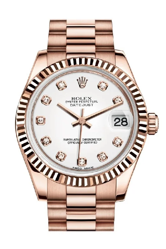 Rolex Submariner stainless steel version -Rolex Datejust 31 White Diamond Dial Fluted Bezel 18K Everose Gold President Ladies Watch 178275 Pre-owned