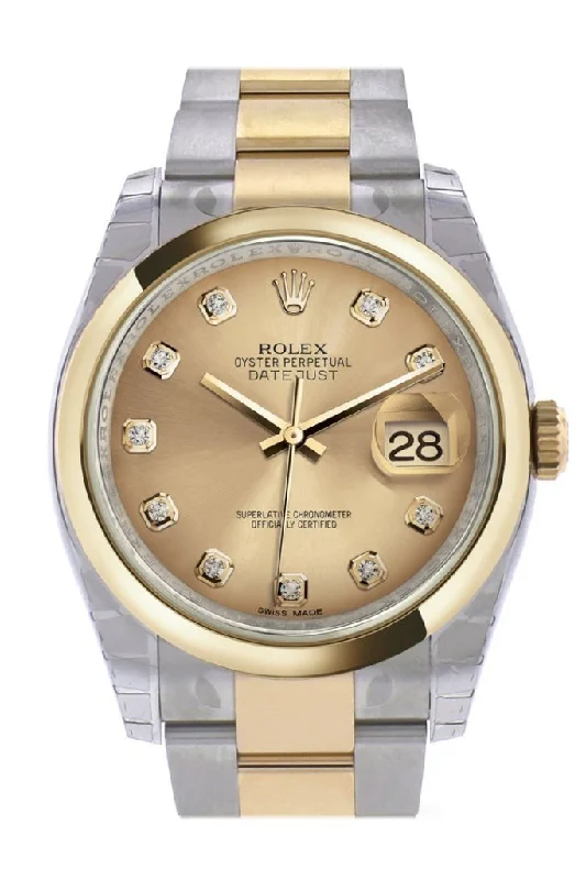 Rolex Submariner with vintage appeal -Rolex Datejust 36 Champagne-colour Diamond Dial 18k Gold Two Tone Oyster Watch 116203 Pre-owned