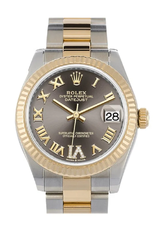 Rolex Air-King with vintage design -Rolex Datejust 31 Dark Grey Large VI set with Diamonds Dial Fluted Bezel 18K Yellow Gold Two Tone Watch 278273 NP