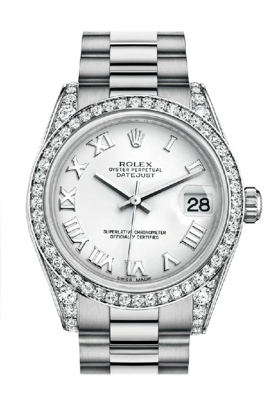 Rolex Day-Date with platinum dial -Rolex Datejust 31 White Roman Dial Diamond Bezel Lug 18K White Gold President Ladies Watch 178159 Pre-owned