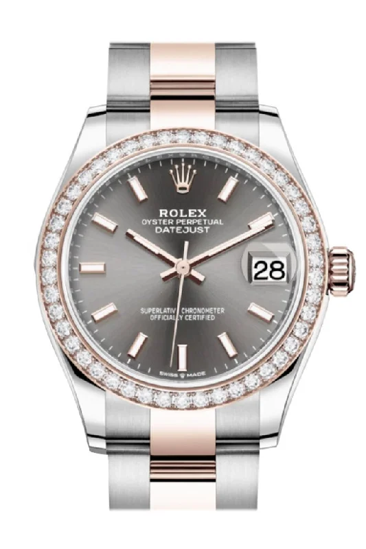 Rolex Air-King automatic watch -Rolex Datejust 31 Dark Rhodium Dial Diamond Bezel Rose Gold Two Tone Watch 278381RBR 278381